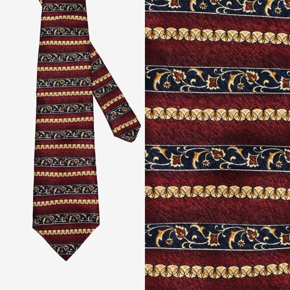 Vintage Charleston Men’s Tie 100% Silk Made In Italy Red Floral - Picture 1 of 5